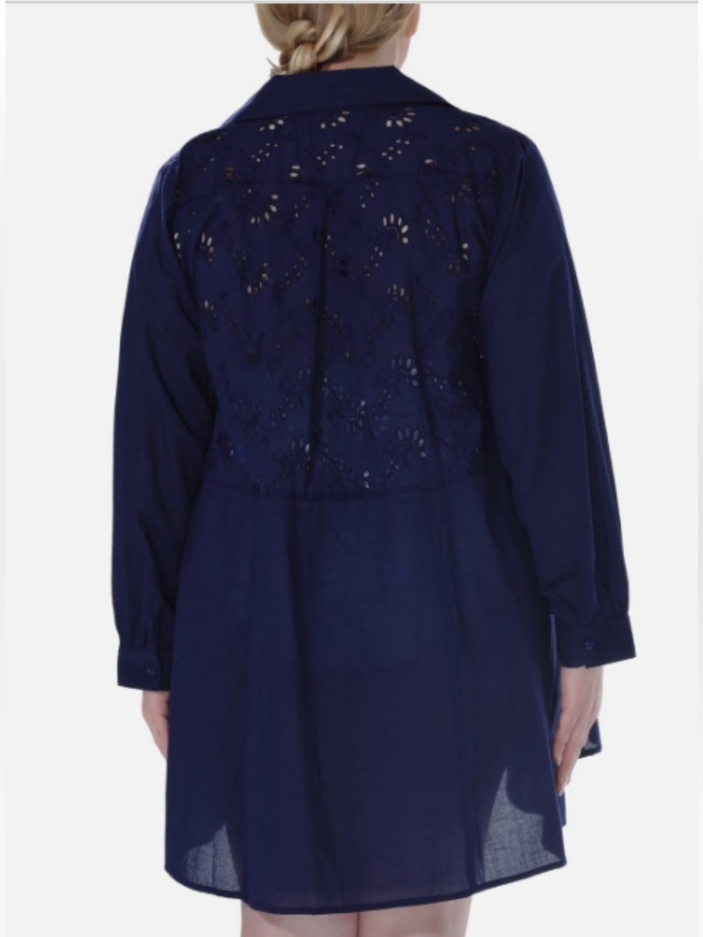 Raviya Cotton Eyelet Button-Front Cover-up Dress - Navy - XL - Picture 2 of 2